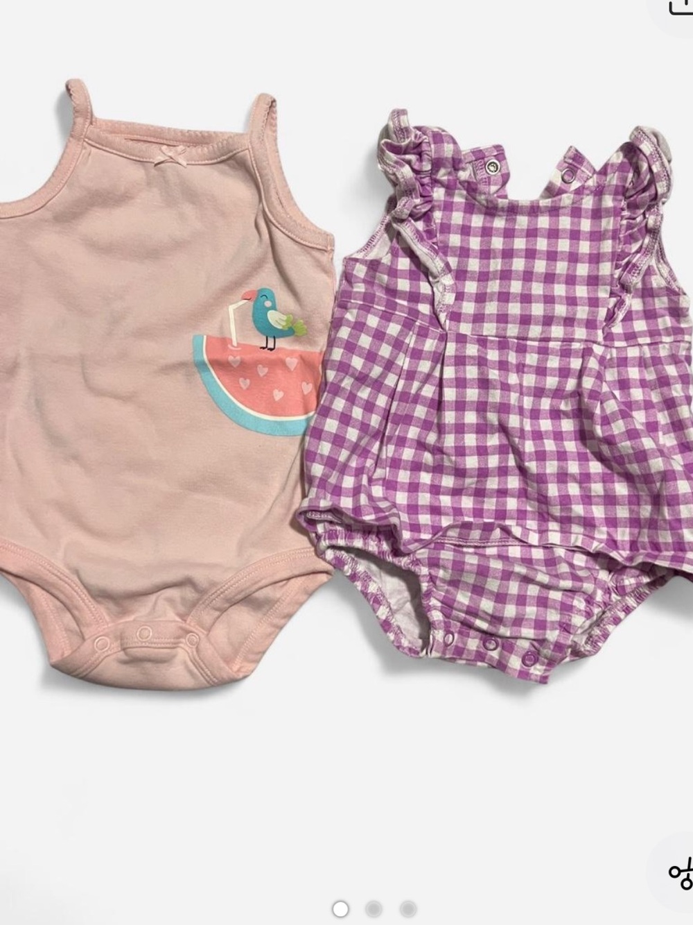Carter's Pink Bird & Purple Gingham Ruffle Romper Set